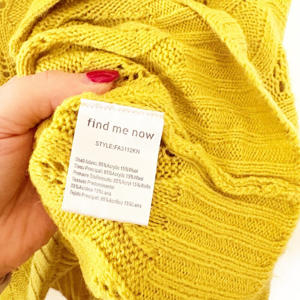 Find Me Now Cable Knit Sweater Chartreuse Cropped Eyelet Cozy Pullover Size L - Picture 4 of 7